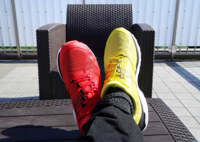 off white black red and yellow shoes